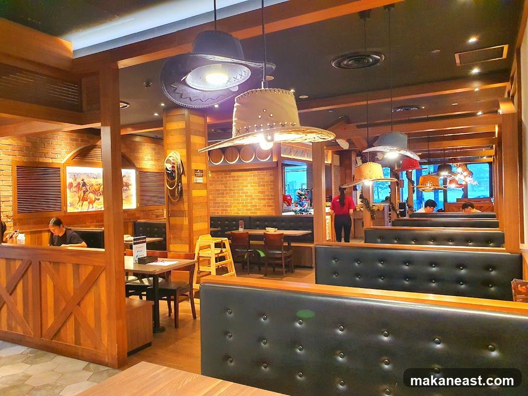 Restaurant Interior with Cowboy Hat Chandeliers