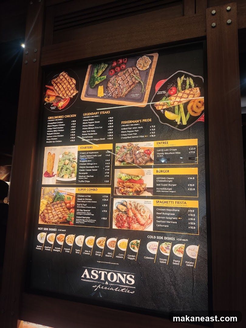 Aston's Specialities Menu