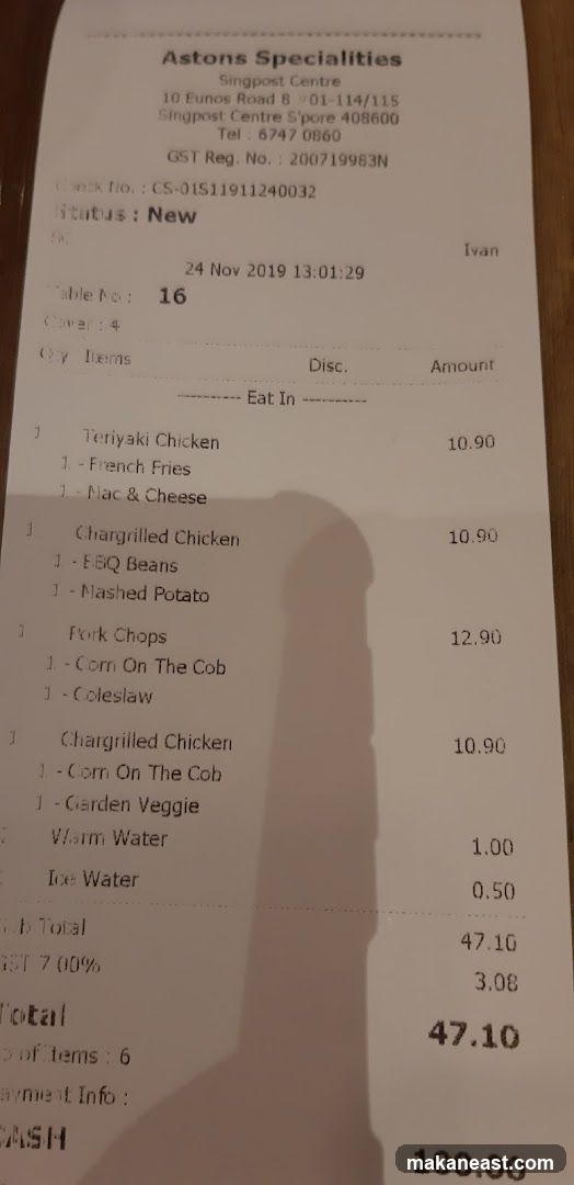 Receipt from Astons Specialities
