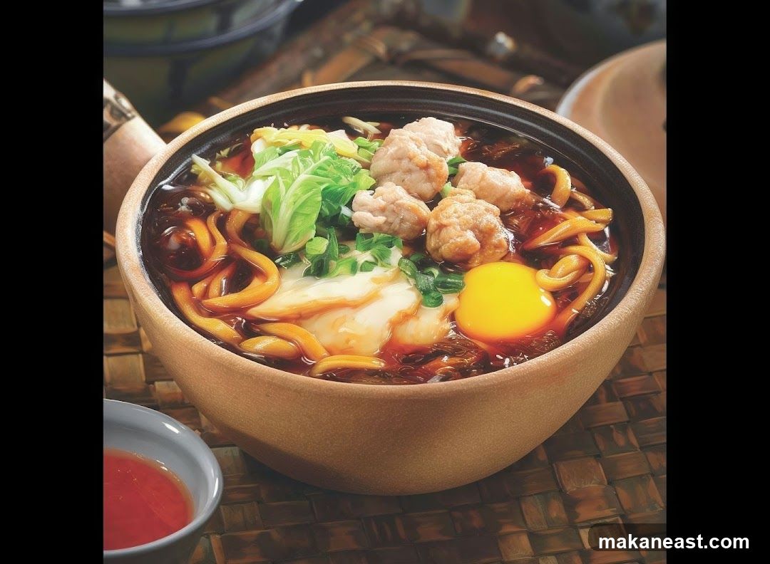 Noodle Soup with Egg and Meatballs