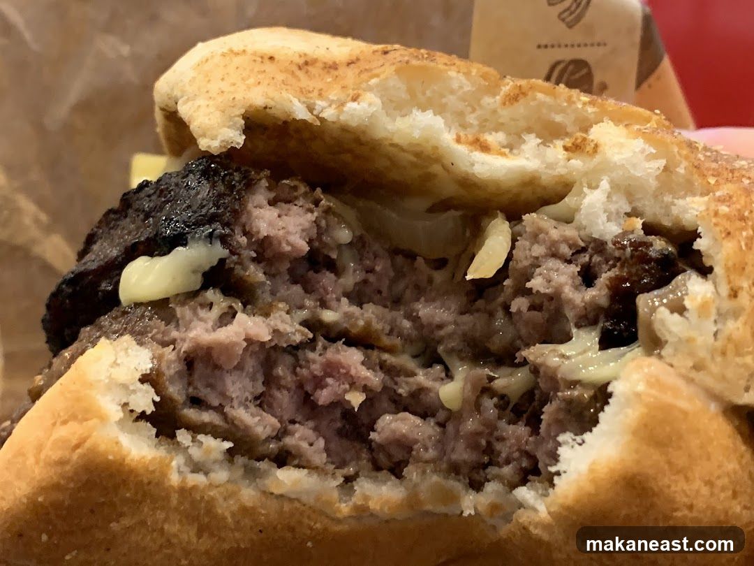 Close-up of a juicy burger