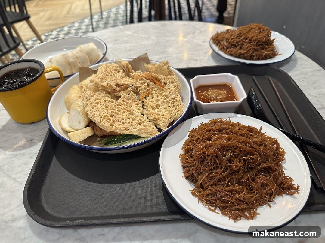 Food Tray with Noodles and Snacks