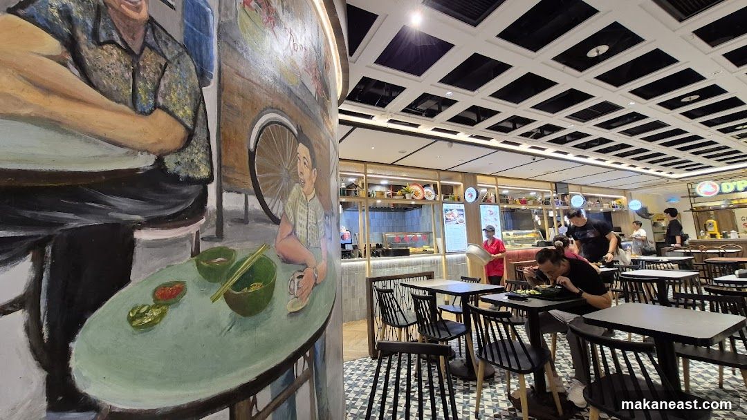 Food court with mural and dining area