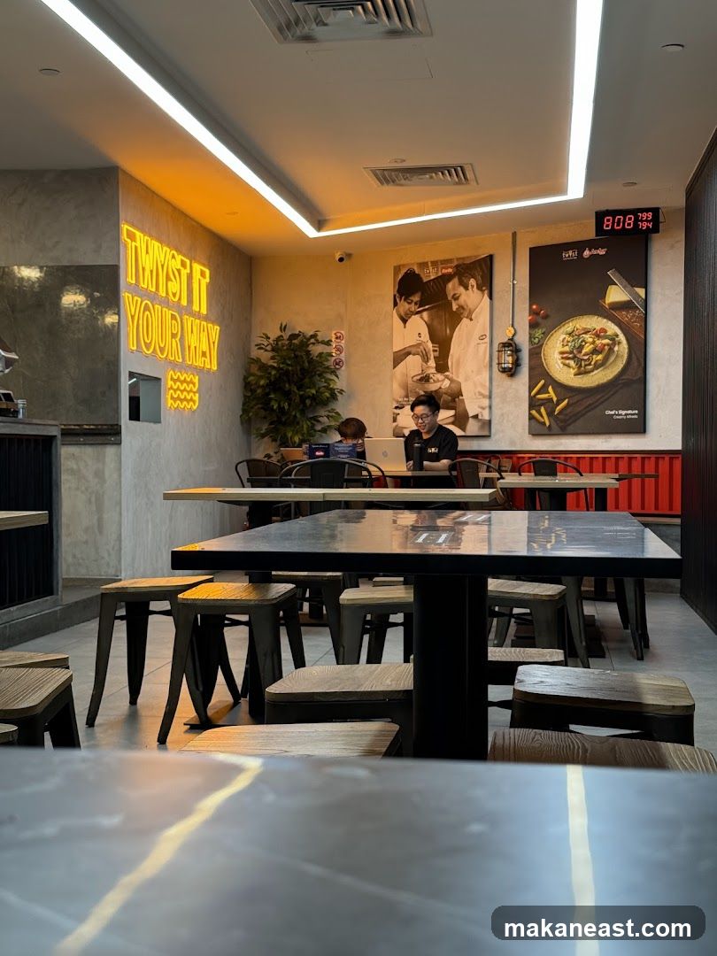 Restaurant Interior with Neon Sign