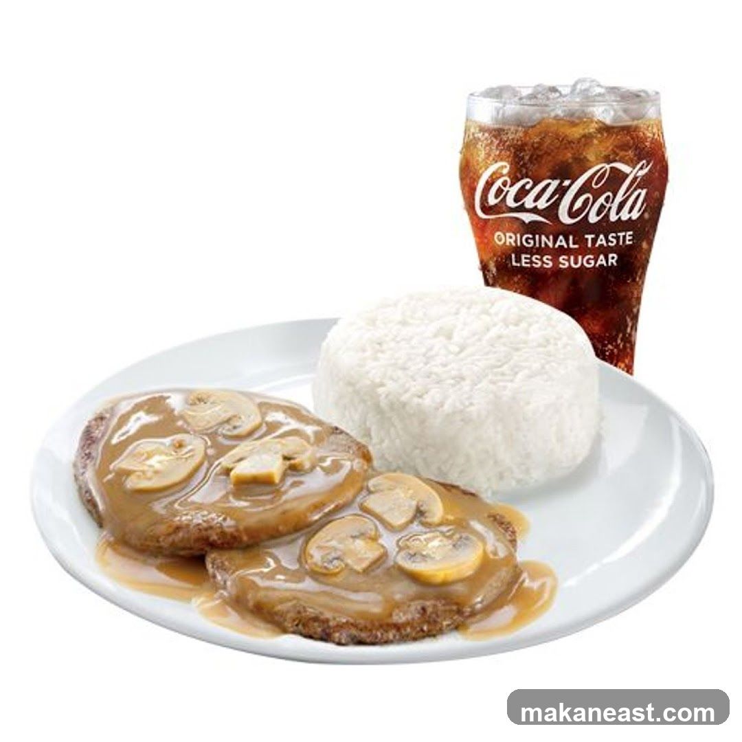 Mushroom Gravy Burger Steak with Rice and Coca-Cola