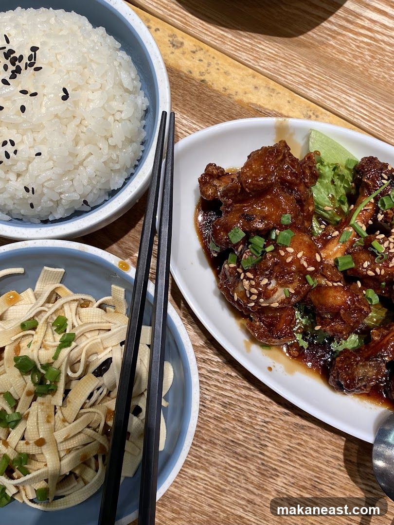 Asian Meal with Rice and Tofu Skin