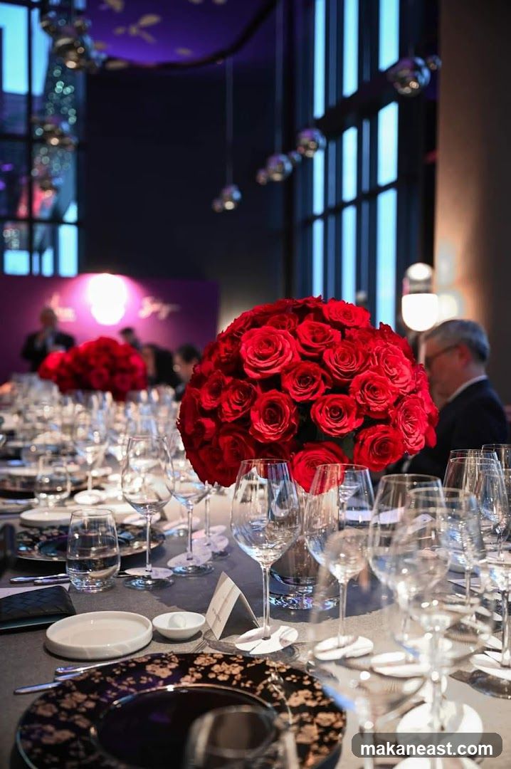 Elegant Table Setting with Red Roses