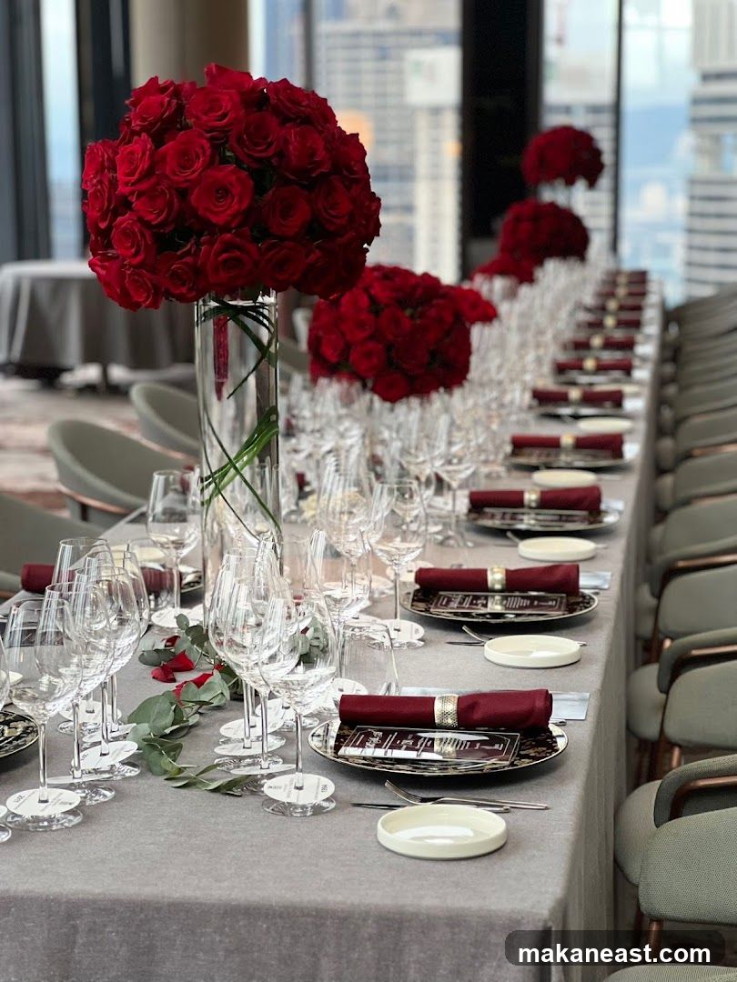 Elegant Table Setting with Red Roses