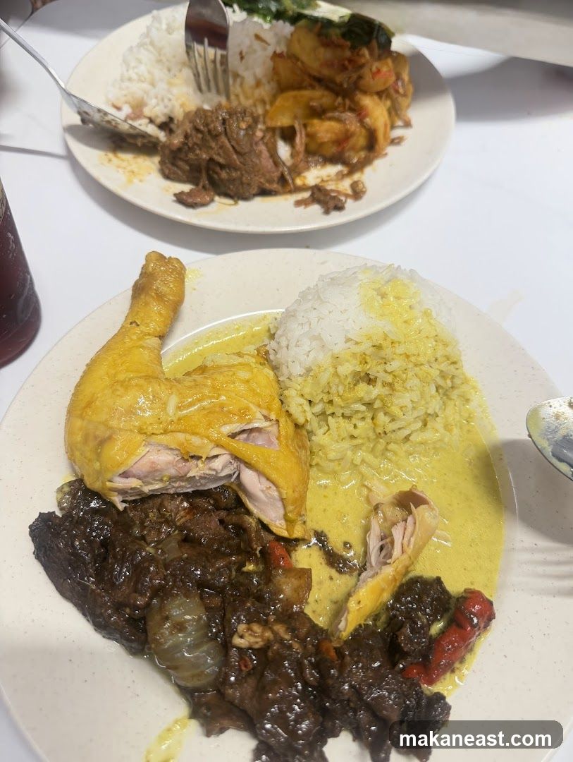 Two plates of food with rice and meat