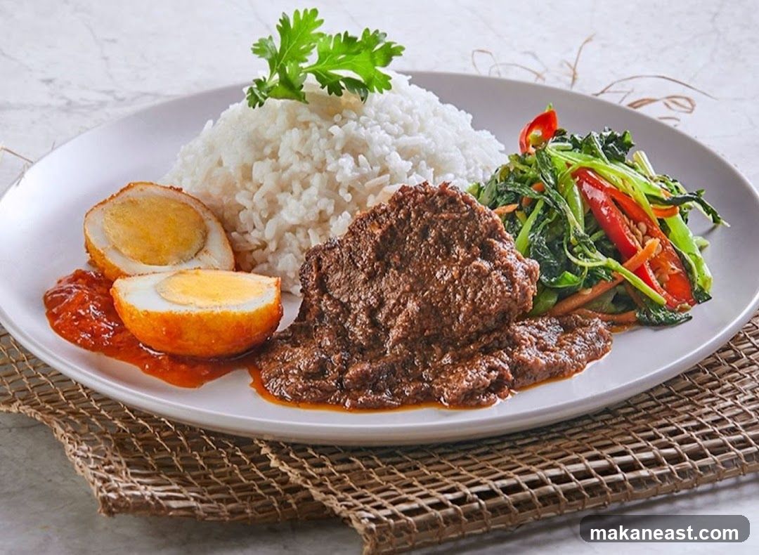 Beef Rendang with Rice and Vegetables