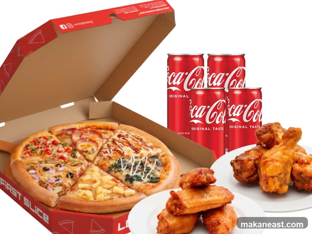 Pizza, Chicken Wings, and Coca-Cola