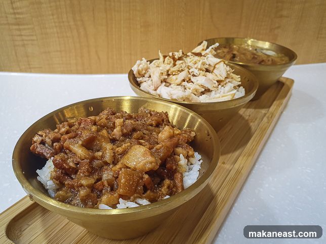 Three Bowls of Rice with Toppings