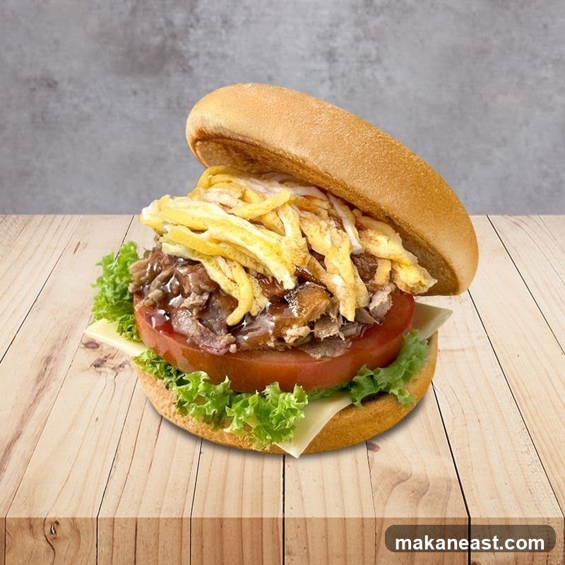 Burger with Shredded Meat and Egg