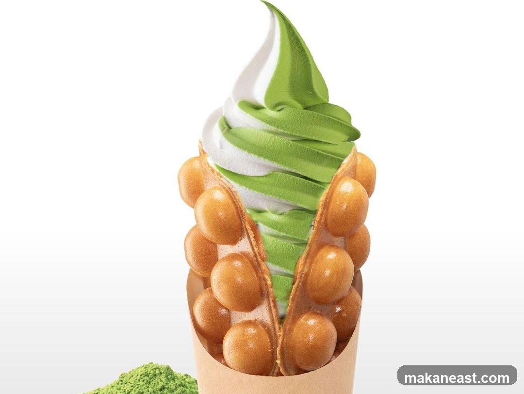 Matcha Swirl Soft Serve in Bubble Waffle