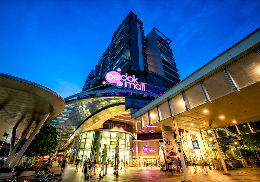 Bedok Mall exterior view showing the integrated development above Bedok MRT and bus interchange