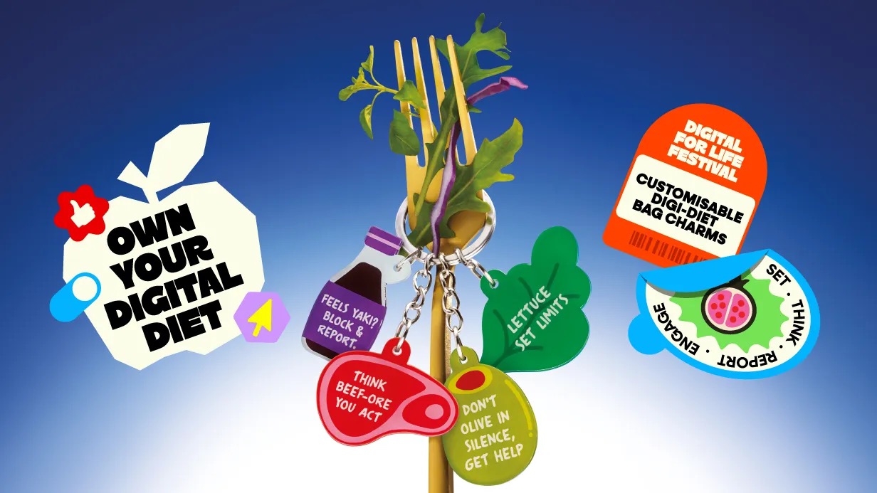 Digital for Life Festival Digi-Diet bag charms on a fork, official 2026 activity still