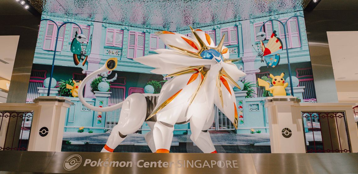 Reopened Pokemon Center Singapore at Jewel Changi Airport with the new Solgaleo storefront display
