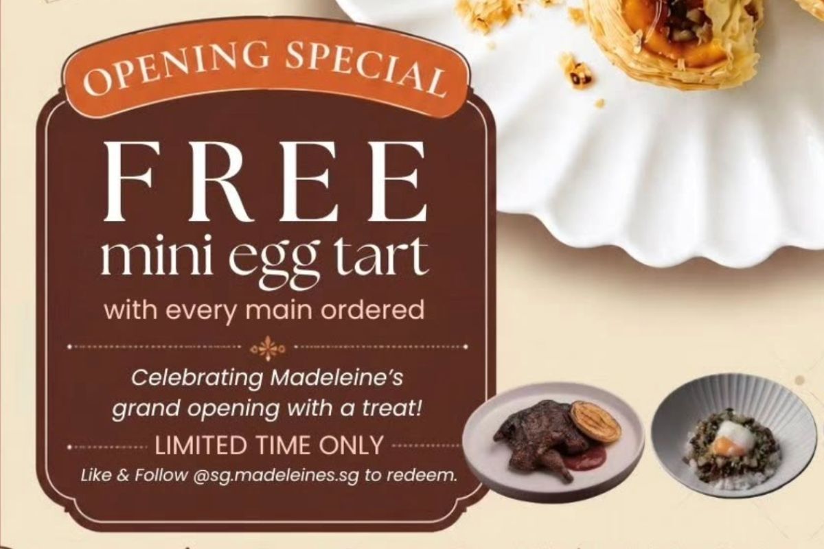 Madeleine's Original Portuguese Egg Tarts on display at the new Aperia Mall outlet in Kallang, the signature flaky pastry shells with caramelised egg custard