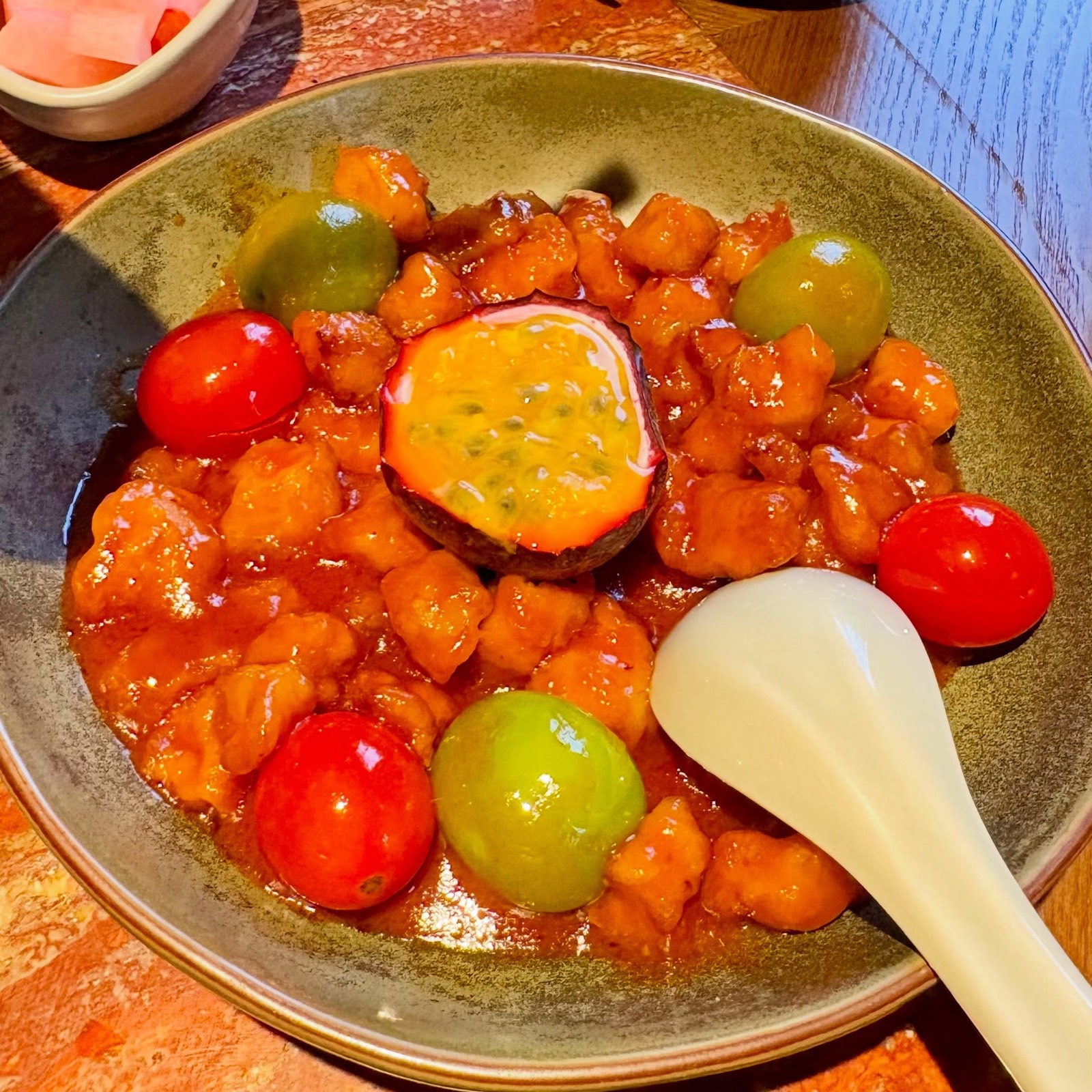 Lychee sweet and sour pork with passionfruit at Shan Li You Jewel Changi